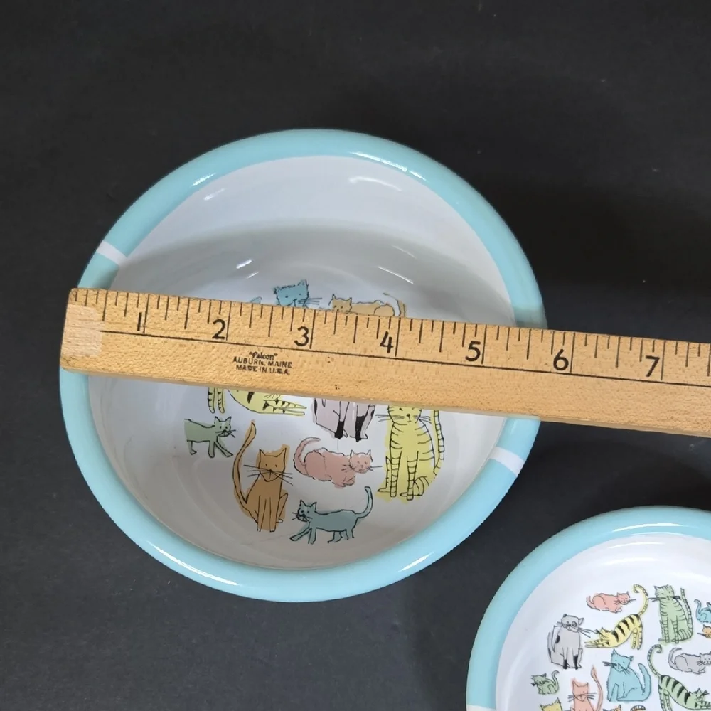 Stoneware Ceramic Cat Print Water and Food Bowl Dishes - NEW